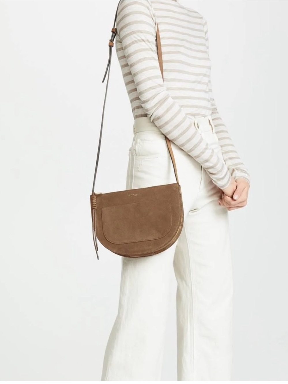 Tory Burch Piper Suede Saddle Bag Crossbody Brown